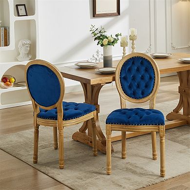 2PC French Style Hand-pulled buckle decoration Velvet artificial leather Dining Chair