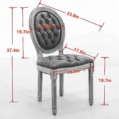 2PC French Style Hand-pulled buckle decoration Velvet artificial leather Dining Chair