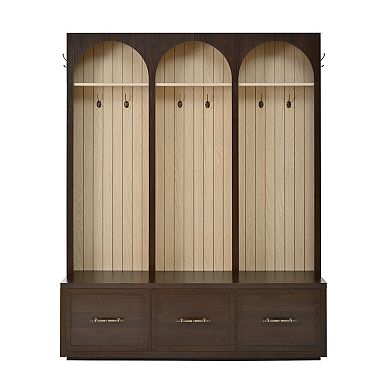 Trikiousd Farmhouse Wood Hall Tree Coat Racks with 8 Hooks, Storage Shoe Bench & 3 Drawers