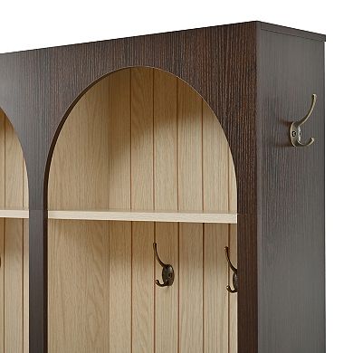 Trikiousd Farmhouse Wood Hall Tree Coat Racks with 8 Hooks, Storage Shoe Bench & 3 Drawers