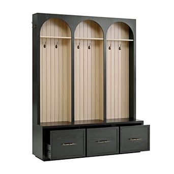 Trikiousd Farmhouse Wood Hall Tree Coat Racks with 8 Hooks, Storage Shoe Bench & 3 Drawers