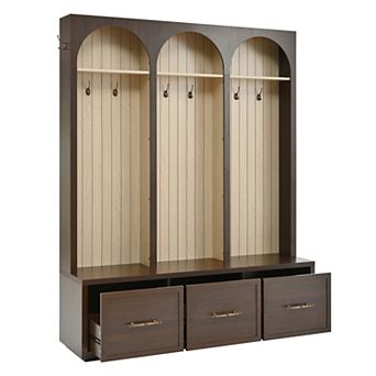 Trikiousd Farmhouse Wood Hall Tree Coat Racks with 8 Hooks, Storage Shoe Bench & 3 Drawers