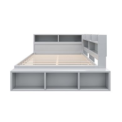 Trikiousd Full Size Daybed Wood Sofa Bed with Storage Cabinets, Shoe Rack & Charging Station