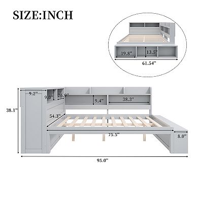 Trikiousd Full Size Daybed Wood Sofa Bed with Storage Cabinets, Shoe Rack & Charging Station