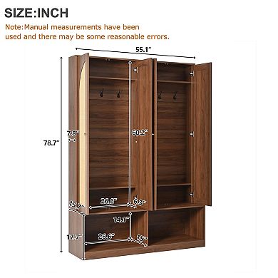 Trikiousd Boho Hall Tree with Rattan Doors 4-In-1 Seating Bench Entryway Shoe Cabinet with Shelf