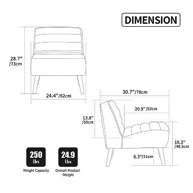 Trikiousd 24.4" Wide Modern Upholstered Armless Chair with Rubber Wood Legs, Chenille Accent Chair