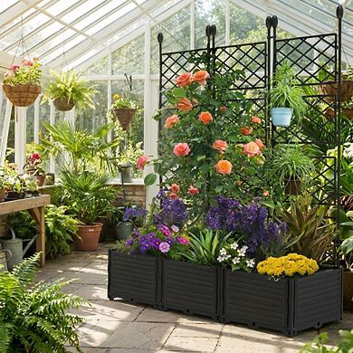 Sturdy Planter Box with Trellis, Freestanding Raised Garden Bed for Vines