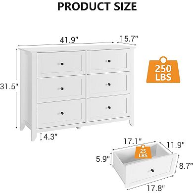 6-Drawer Dresser for Bedroom, Spacious Storage with Drawers, Knobs, Wooden Chest for Entryway