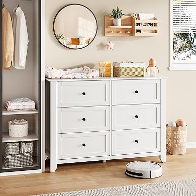 6-Drawer Dresser for Bedroom, Spacious Storage with Drawers, Knobs, Wooden Chest for Entryway