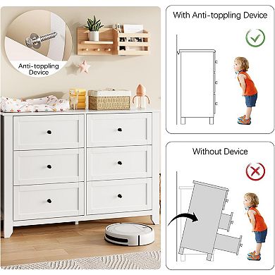 6-Drawer Dresser for Bedroom, Spacious Storage with Drawers, Knobs, Wooden Chest for Entryway
