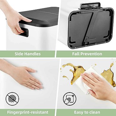 30L Dual Trash Can 2 x 4 Gallon Stainless Steel Kitchen Trash Can with Lid & Foot Pedal Double