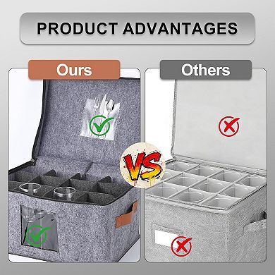 3-Pack Felt Wine Glass Storage Box, Container Cases with Dividers, 12 Glass Holder Organizer