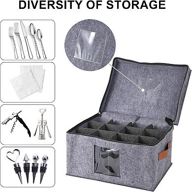 3-Pack Felt Wine Glass Storage Box, Container Cases with Dividers, 12 Glass Holder Organizer