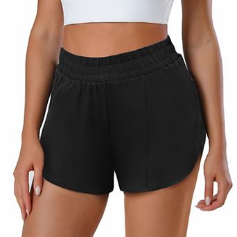 PINSPARK Women's High Waisted Running Shorts Quick Dry Athletic Shorts with Zipper Pockets