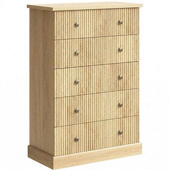 5 Drawer Tall Dresser for Bedroom, Fluted Vertical Chest of Drawers for Small Spaces