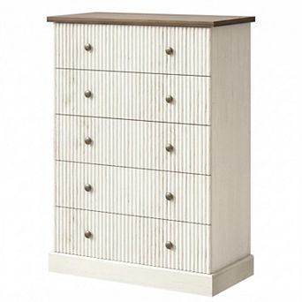 5 Drawer Tall Dresser for Bedroom, Fluted Vertical Chest of Drawers for Small Spaces