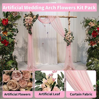 Arch Flowers with Drapes Kit, 2Pcs Artificial Flower Arch Decor 1Pcs Drapes for Wedding Backdrop