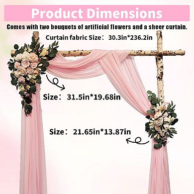 Arch Flowers with Drapes Kit, 2Pcs Artificial Flower Arch Decor 1Pcs Drapes for Wedding Backdrop
