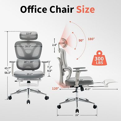 Ergonomic Office Chair with Adjustable Padded Headrest, Comfortable Lumbar Support