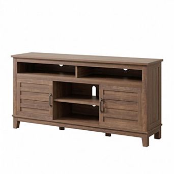 Farmhouse TV Stand with Adjustable Shelves and Cabinet Doors, Entertainment Center for Living Room