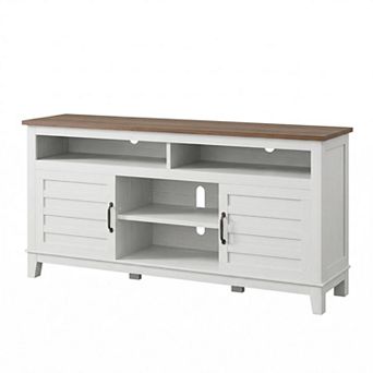 Farmhouse TV Stand with Adjustable Shelves and Cabinet Doors, Entertainment Center for Living Room