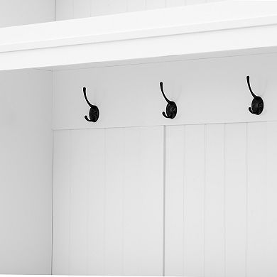 Trikiousd 3-in-1 Hall Tree Organizer w/Adjustable Side Shelves, 2 Drawers & Overhead Storage Cabinet