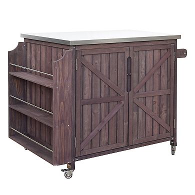 Pnronnc Outdoor Kitchen Island Pizza Prep Table Grill Cart with Side Shelf