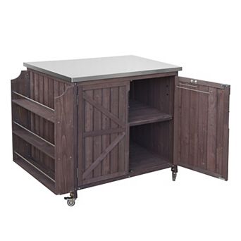 Pnronnc Outdoor Kitchen Island Pizza Prep Table Grill Cart with Side Shelf