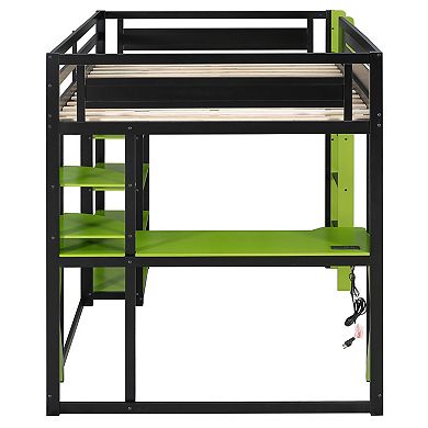 Trikiousd Full RGB Gaming Loft Bed w/Desk, Multi-Storage Shelves, Power Outlet & USB/Type-C Ports