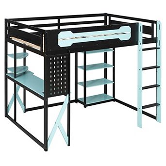 Trikiousd Full RGB Gaming Loft Bed w/Desk, Multi-Storage Shelves, Power Outlet & USB/Type-C Ports