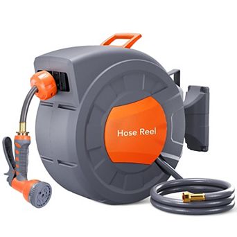 Retractable Garden Hose Reel,1/2 in,Wall Mounted,9-Function Sprayer,Any Length Lock,180° Swivel