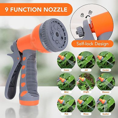 Retractable Garden Hose Reel,1/2 in,Wall Mounted,9-Function Sprayer,Any Length Lock,180° Swivel