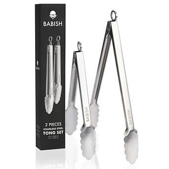 Babish 12 inch and 9 inch Locking Kitchen Tong Set Stainless Steel