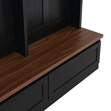 Trikiousd Hall Tree Entrance Organizer Mudroom Versatile Coat Rack with Wood Grain Bench & 2 Drawer