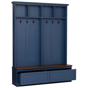 Trikiousd Hall Tree Entrance Organizer Mudroom Versatile Coat Rack with Wood Grain Bench & 2 Drawer