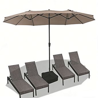 15ft Grey Patio Umbrella Double-Sided Outdoor Rectangle Market Umbrella with Base Crank