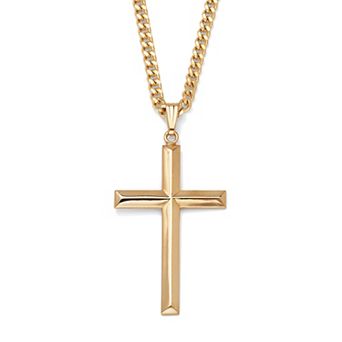 Gold Ion-Plated Stainless Steel Cross Pendant and Chain 24"