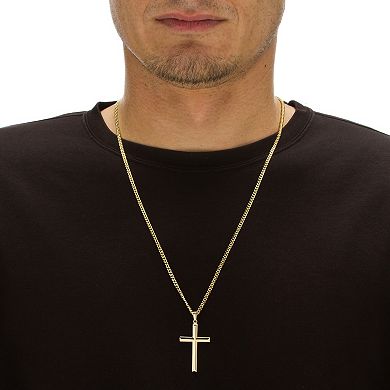 Gold Ion-Plated Stainless Steel Cross Pendant and Chain 24"