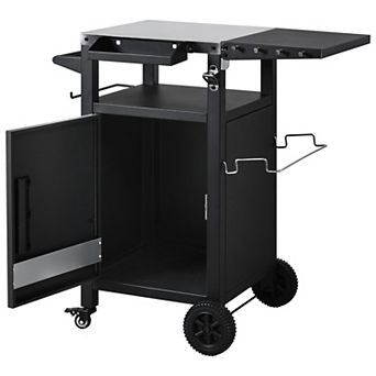 Pnronnc Outdoor Grill Cart w/Drop Leaf Metal Bar Cart Pizza Oven Table Kitchen Island Paper Rack BBQ