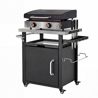 Pnronnc Waterproof Cover Included Outdoor Grill Cart Bar Cart Pizza Oven Table with Wheels for BBQ