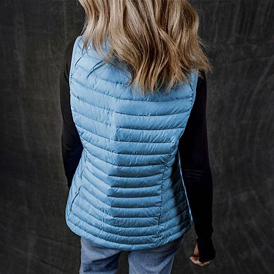 Sky Blue Plush Collared Quilted Zipped Puffer Vest