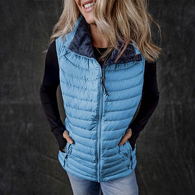 Sky Blue Plush Collared Quilted Zipped Puffer Vest
