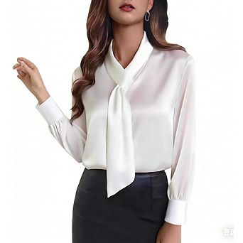 Women Fall Dressy Casual Work Office Blouse Tops Long Sleeve Tie Neck Blouses Shirts