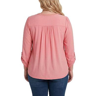 Plus Size Long Sleeve Pleat Front Roll Tab Top