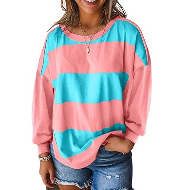 Colorblock Striped Drop Shoulder Loose Top