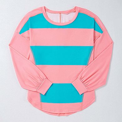 Colorblock Striped Drop Shoulder Loose Top