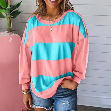 Colorblock Striped Drop Shoulder Loose Top