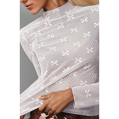 Womens Mesh Long Sleeve Crew Neck See Through Party Club Night Lace Tee Shirts
