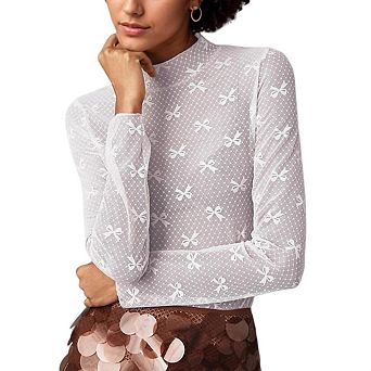Womens Mesh Long Sleeve Crew Neck See Through Party Club Night Lace Tee Shirts