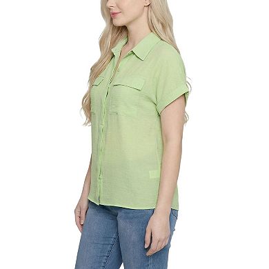 Short Sleeve Roll Cuff Blouse